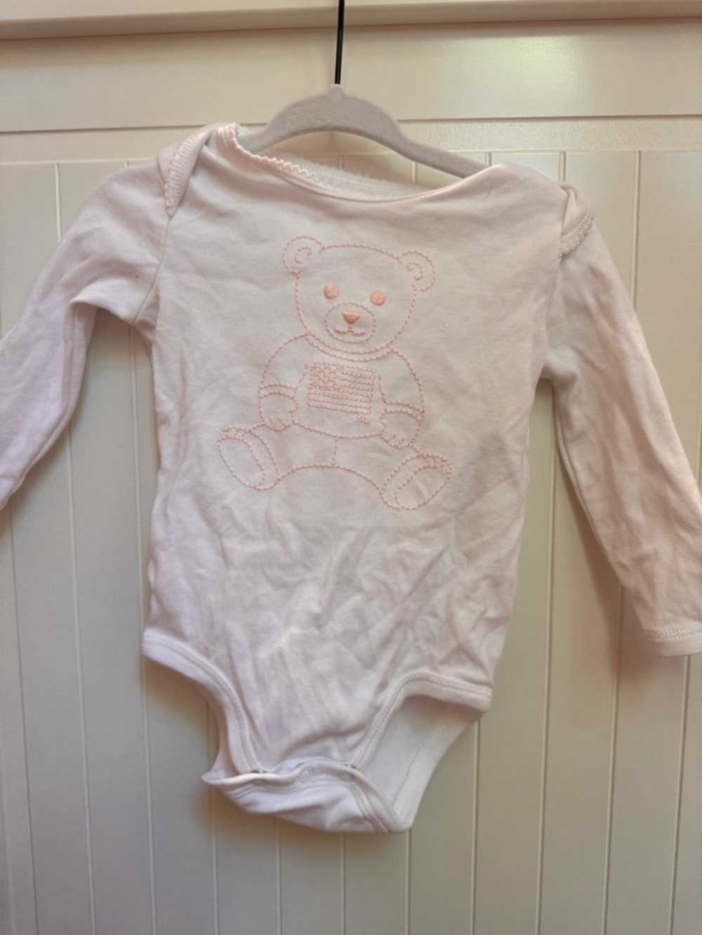 Ralph Lauren Pale Pink Teddy Embroidered Long-Sleeve One-Piece